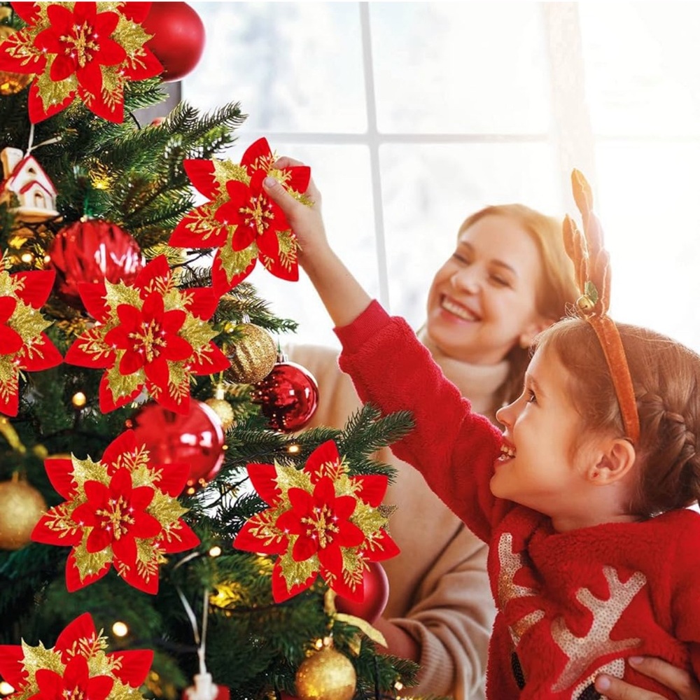 2 bundle 16Pcs Christmas Poinsettia Flower Decorations NEW!